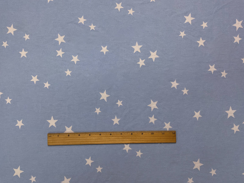 Blue-White Poly Rayon Star Printed French Terry Knit Fabric