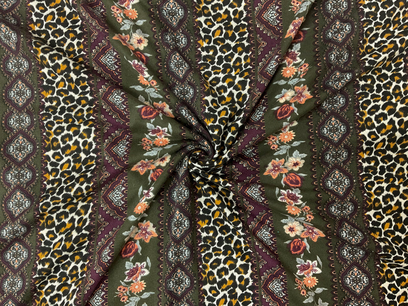 Black-Green Poly Multi Pattern Double Brush Jersey Knit Fabric