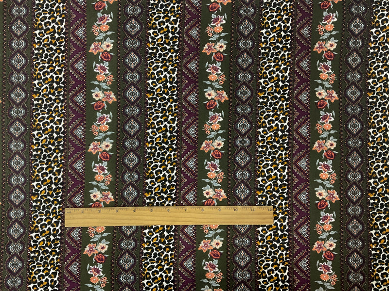 Black-Green Poly Multi Pattern Double Brush Jersey Knit Fabric
