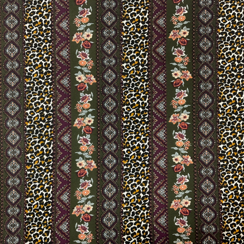 Black-Green Poly Multi Pattern Double Brush Jersey Knit Fabric