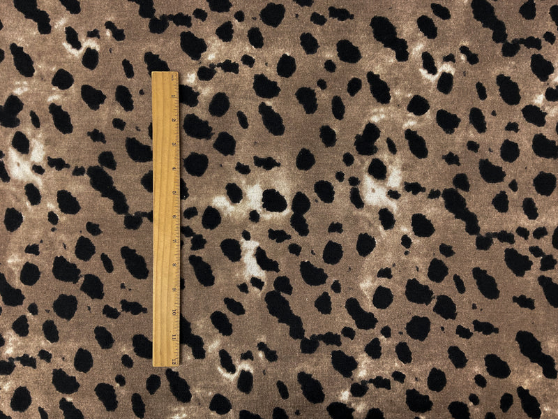 Brown Poly Stretch Leopard Printed Jersey Sweater Knit Fabric