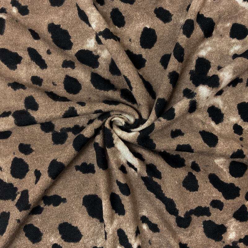Brown Poly Stretch Leopard Printed Jersey Sweater Knit Fabric