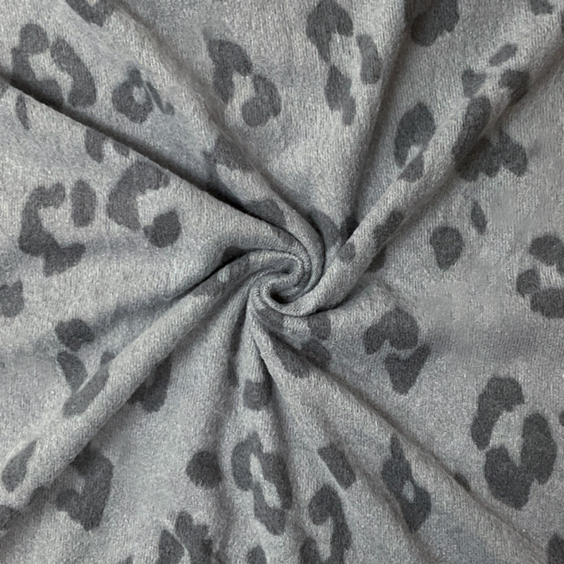 Gray Poly Rayon Spandex Leopard Brushed Face Jersey Knit Fabric