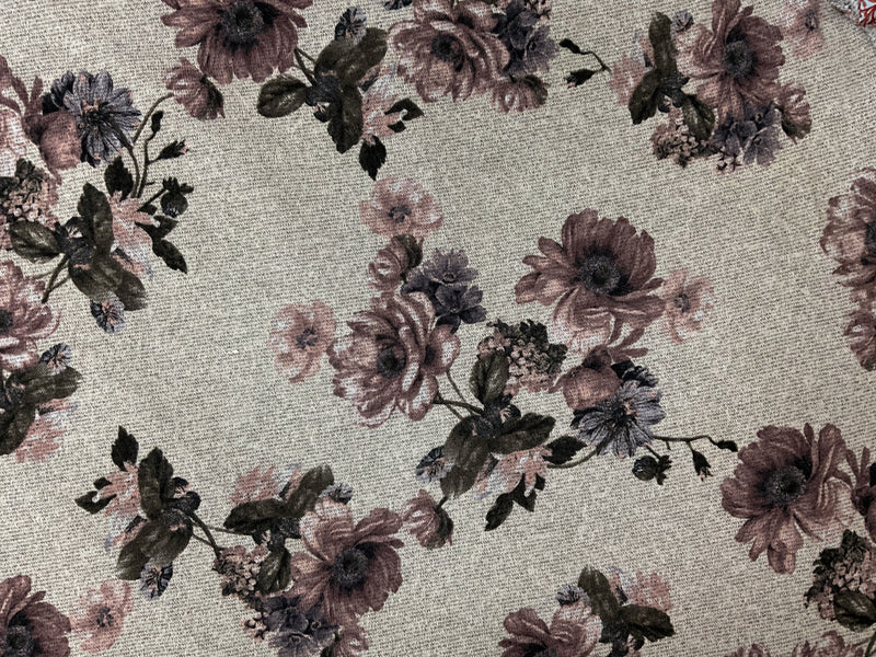 Gray-Purple Poly Stretch Floral Print Jersey Sweater Knit Fabric