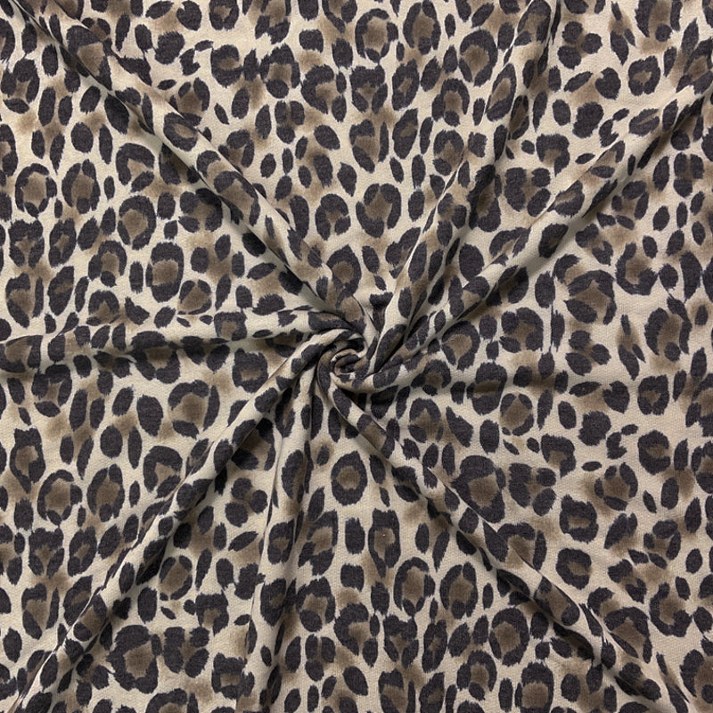 Beige-Black Poly Rayon Leopard Baby French Terry Knit Fabric