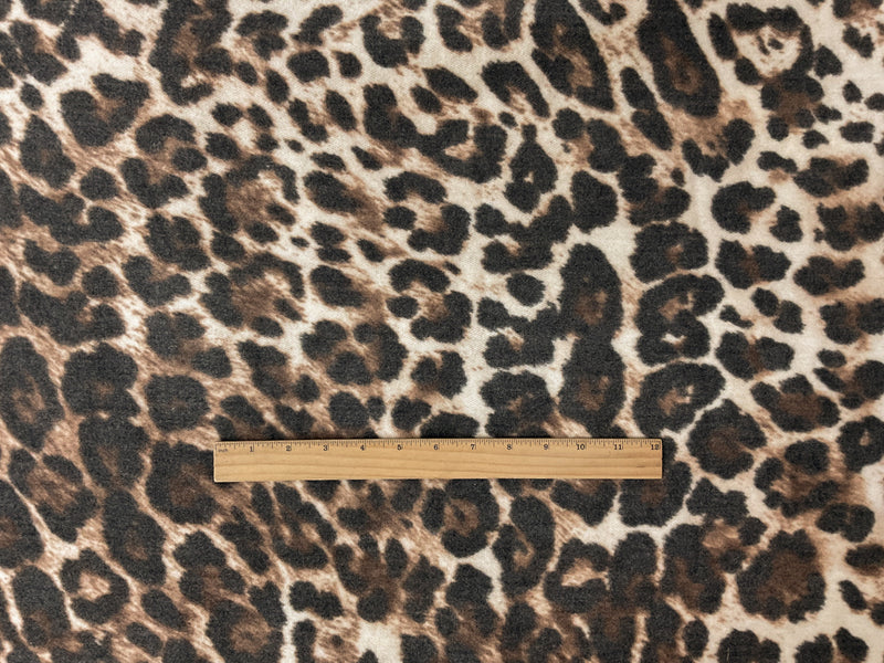 Beige-Brown Poly Spandex Leopard Brushed Face Jersey Knit Fabric