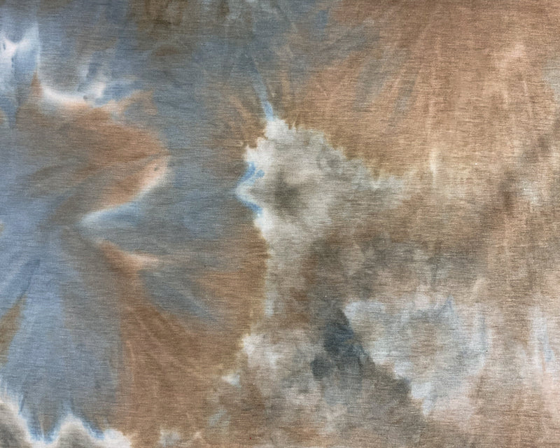 Brown-Multi Poly Rayon Spandex Stretch Tie Dye Fleece Knit Fabric