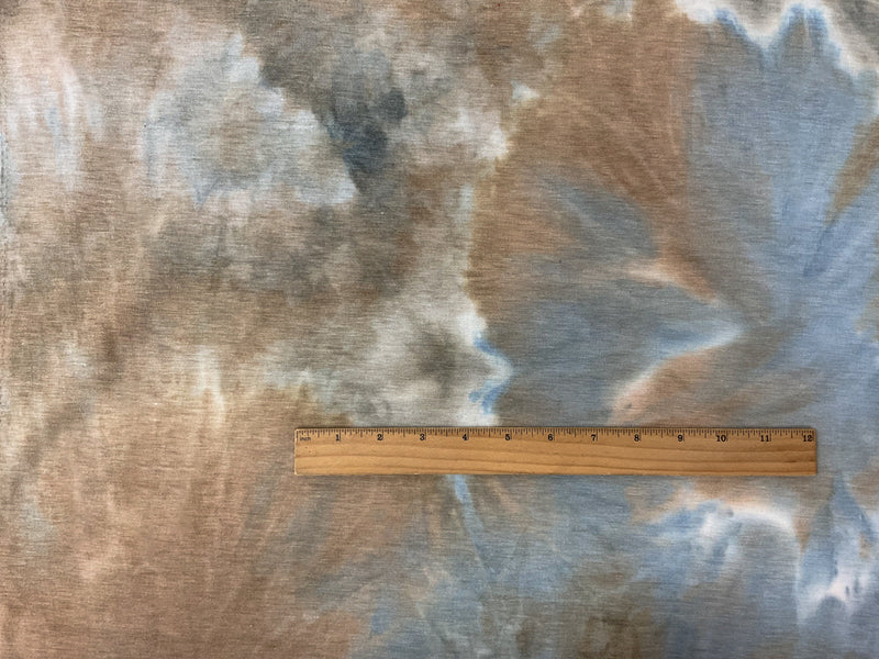 Brown-Multi Poly Rayon Spandex Stretch Tie Dye Fleece Knit Fabric