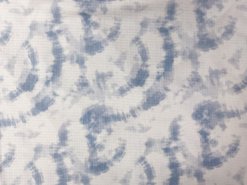 White-Blue Poly Rayon Stretch Tie Dye Pointelle Rib Knit Fabric