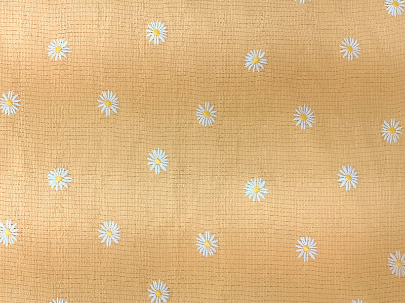Yellow-White Poly Spandex Stretch Floral Embroidered Knit Fabric
