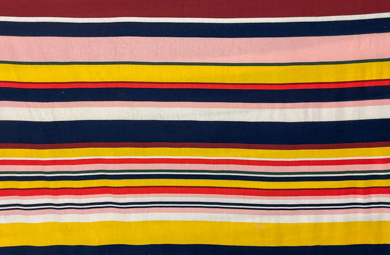 Yellow-Navy-Multi Rayon Stretch Stripe Printed Jersey Knit Fabric