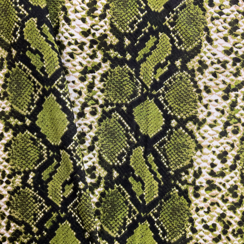 Green-Black Poly Spandex Reptile Printed Matte Jersey Knit Fabric