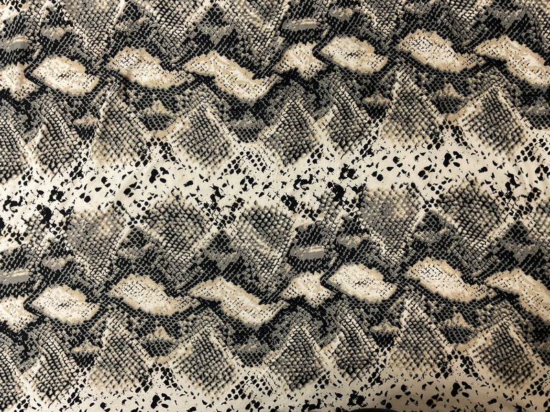 Ivory-Black Poly Reptile Printed Double Brush Jersey Knit Fabric