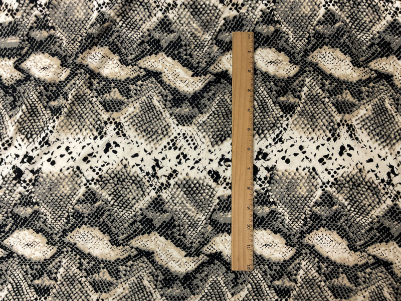 Ivory-Black Poly Reptile Printed Double Brush Jersey Knit Fabric