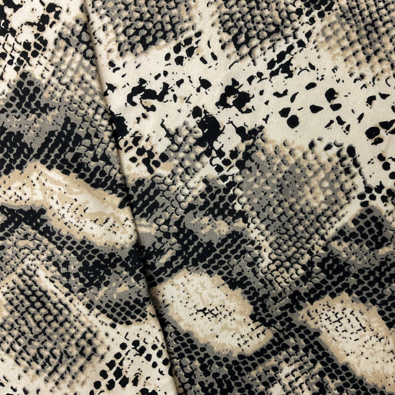 Ivory-Black Poly Reptile Printed Double Brush Jersey Knit Fabric