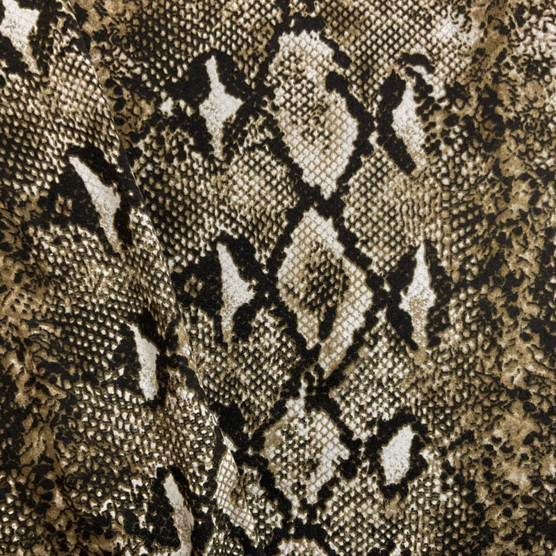 Brown Poly Spandex Reptile Printed Double Brushed Jersey Knit Fabric