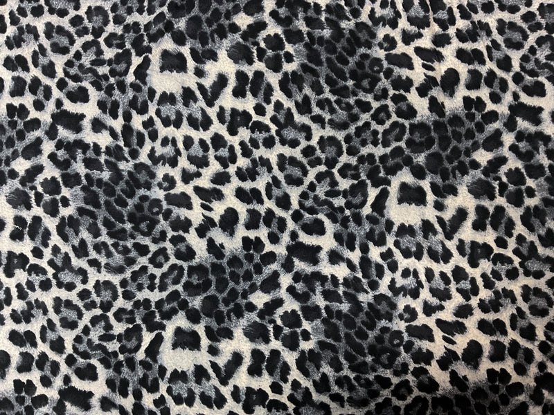 Black-Gray Poly Leopard Printed Double Brushed Jersey Knit Fabric