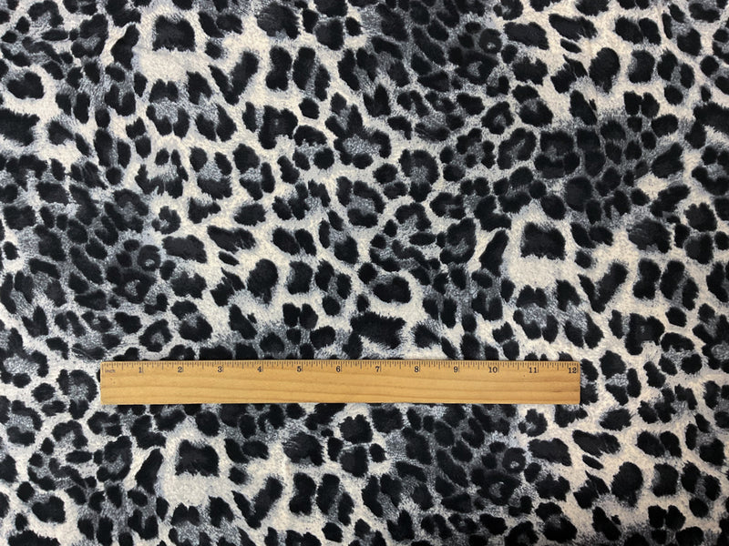 Black-Gray Poly Leopard Printed Double Brushed Jersey Knit Fabric