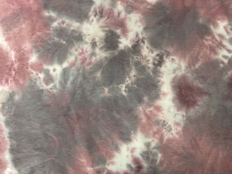 Pink-Gray Poly Rayon Stretch Tie Dye Fleece Knit Fabric