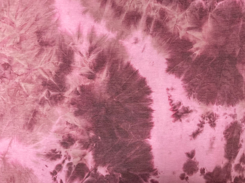 Red-Pink Poly Rayon Stretch Tie Dye Fleece Knit Fabric