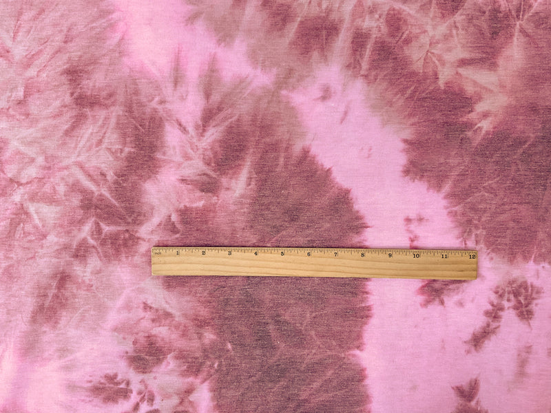 Red-Pink Poly Rayon Stretch Tie Dye Fleece Knit Fabric