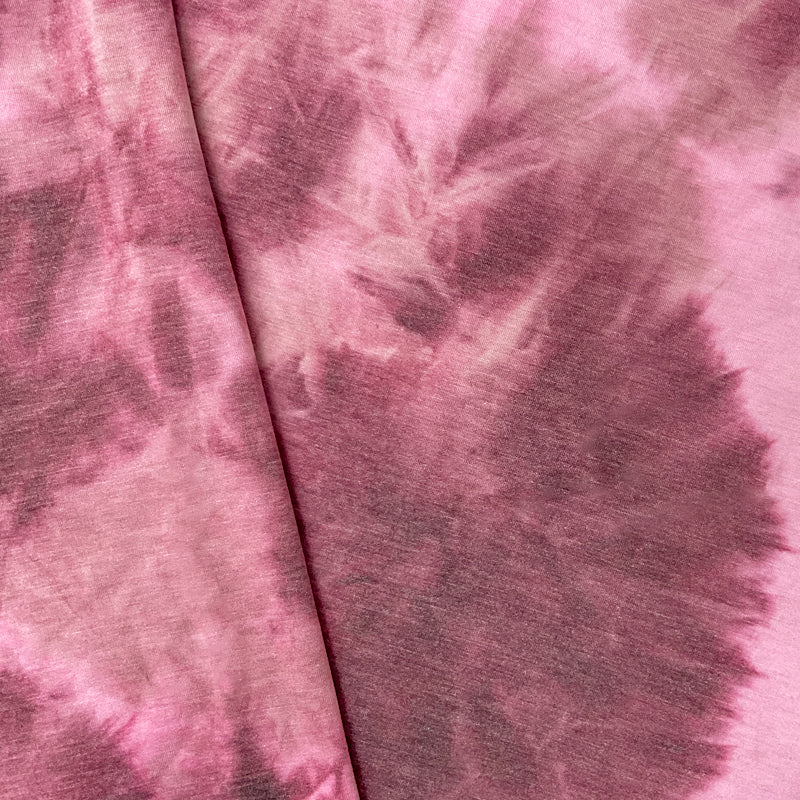Red-Pink Poly Rayon Stretch Tie Dye Fleece Knit Fabric