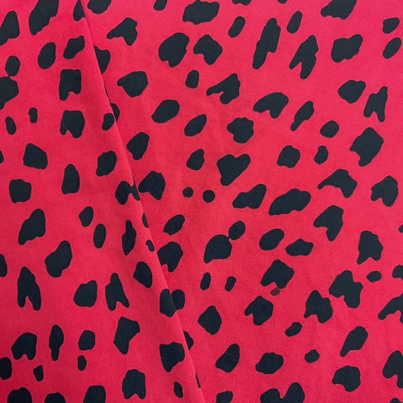 Red-Black Poly Spandex Cheetah Printed Jersey Knit Fabric
