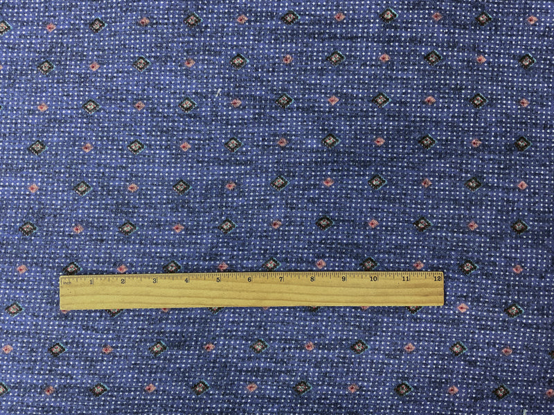 Blue-Multi Poly Rayon Diamond Print Brush Face Jersey Knit Fabric