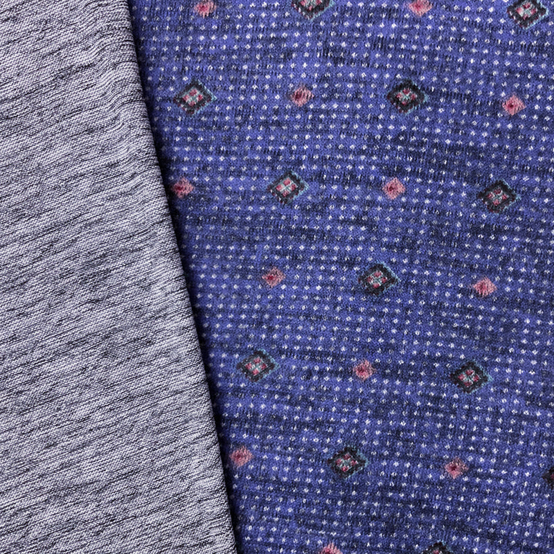 Blue-Multi Poly Rayon Diamond Print Brush Face Jersey Knit Fabric