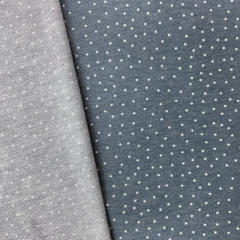 Cool Gray-White Poly Rayon Stretch Dot French Terry Knit Fabric