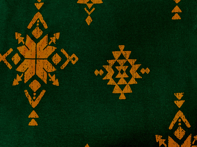 Green-Orange Poly Stretch Aztec Print Jersey Sweater Knit Fabric