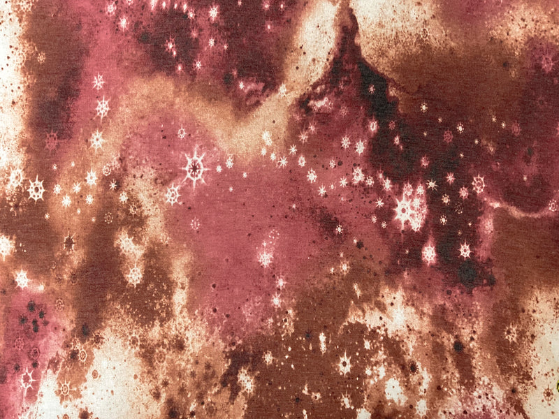 Brown-Red Poly Rayon Stretch Tie Dye French Terry Knit Fabric