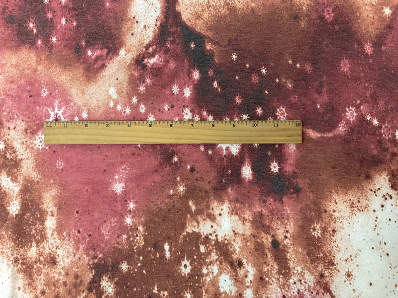 Brown-Red Poly Rayon Stretch Tie Dye French Terry Knit Fabric