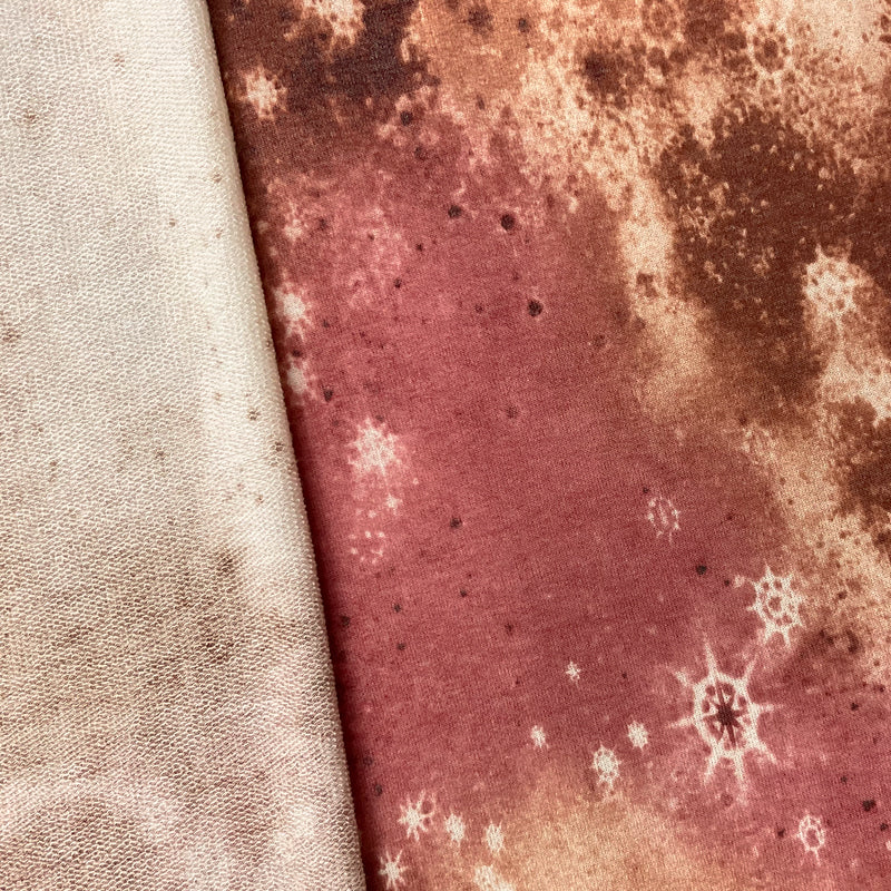Brown-Red Poly Rayon Stretch Tie Dye French Terry Knit Fabric