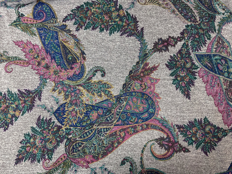 Gray-Blue-Multi Stretch Floral Printed Brushed Face Jersey Knit Fabric