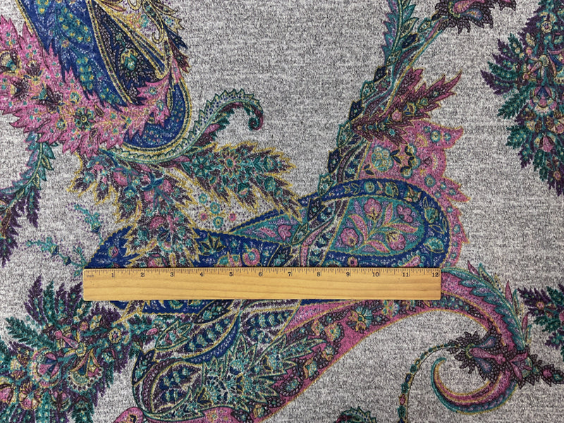 Gray-Blue-Multi Stretch Floral Printed Brushed Face Jersey Knit Fabric