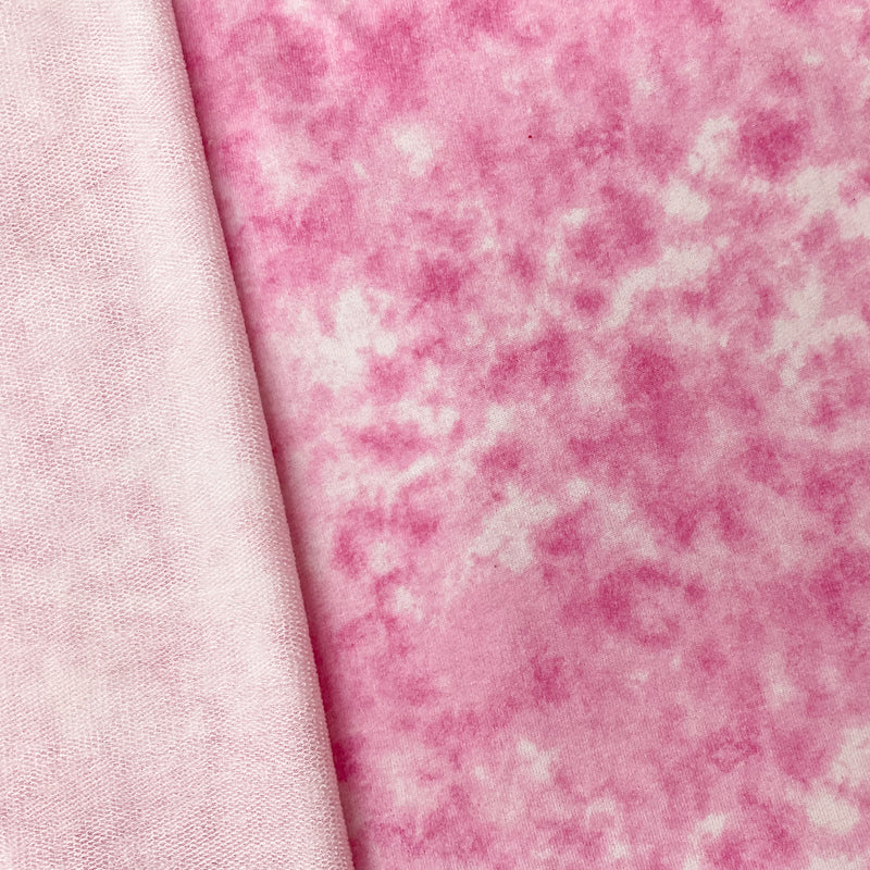 Pink-White Poly Stretch Tie Dye Printed French Terry Knit Fabric