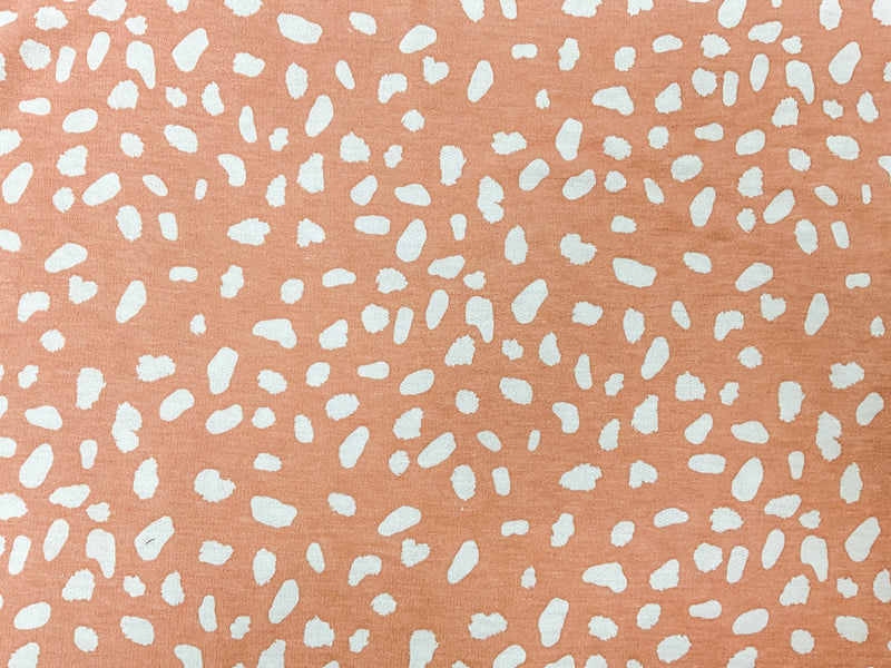 Apricot-White Poly Rayon Stretch Spots French Terry Knit Fabric