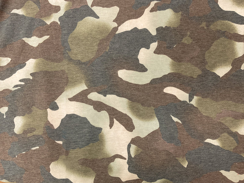 Green-Brown Poly Rayon Stretch Camo French Terry Knit Fabric