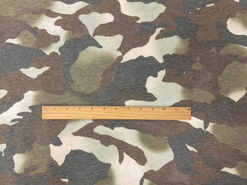 Green-Brown Poly Rayon Stretch Camo French Terry Knit Fabric