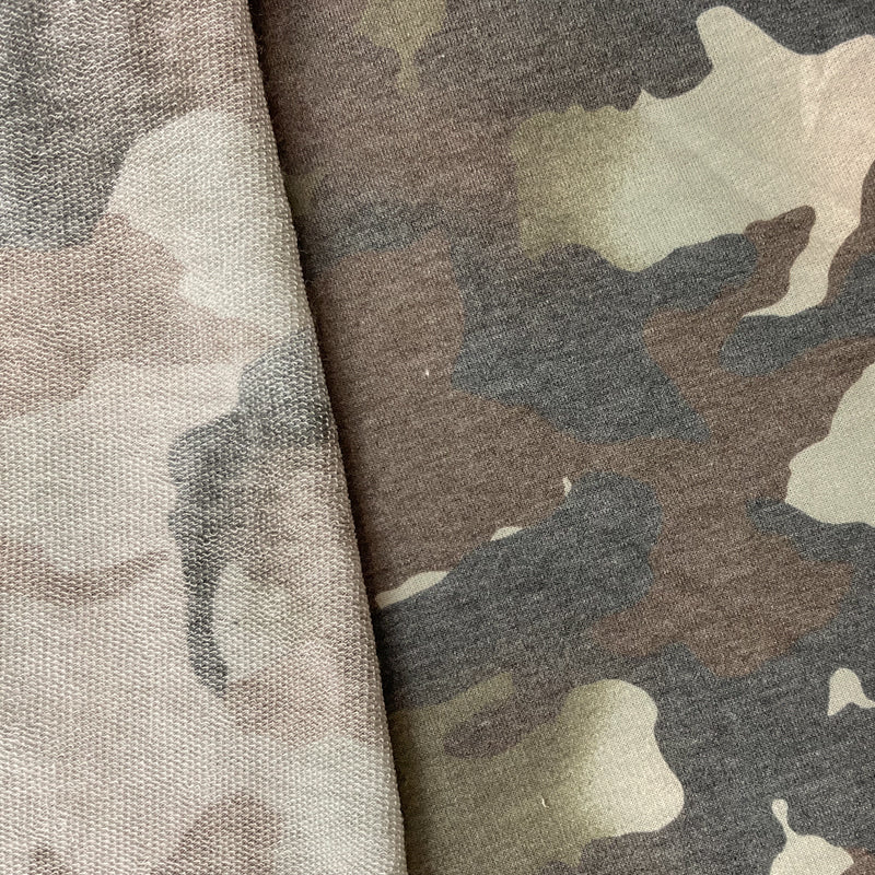 Green-Brown Poly Rayon Stretch Camo French Terry Knit Fabric