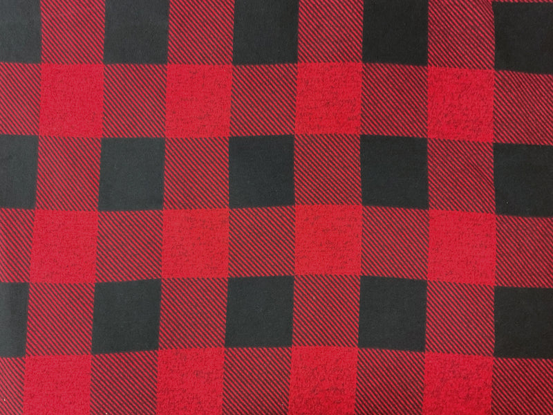 Red-Black Poly Stretch Check Print Brush Face Jersey Knit Fabric