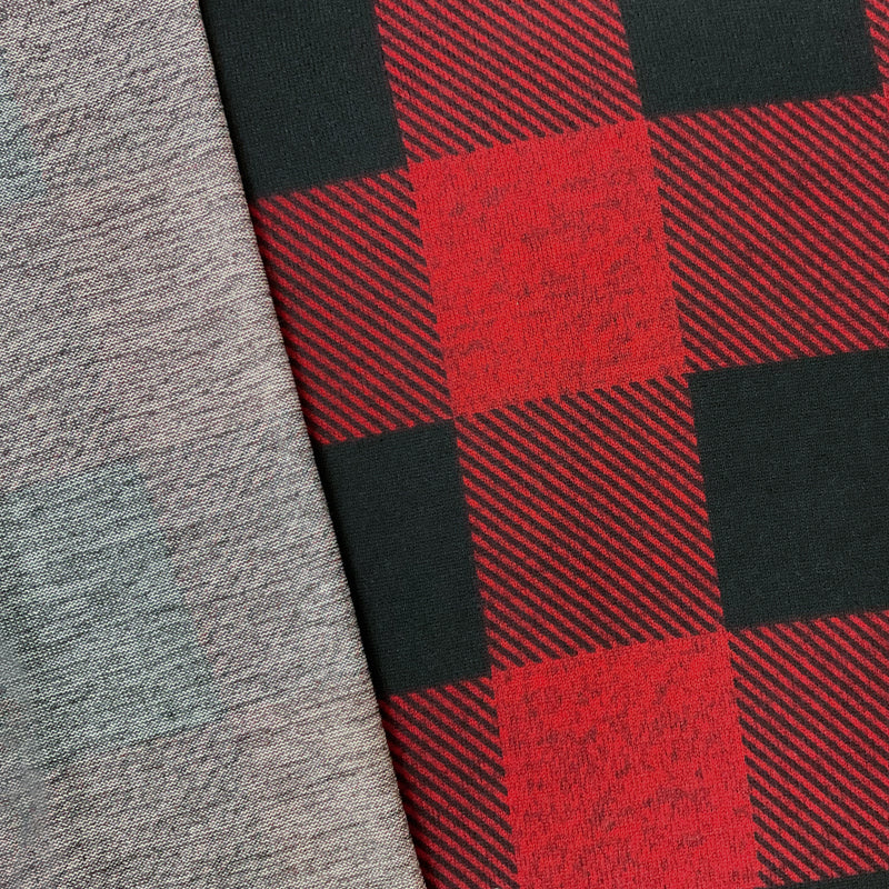 Red-Black Poly Stretch Check Print Brush Face Jersey Knit Fabric