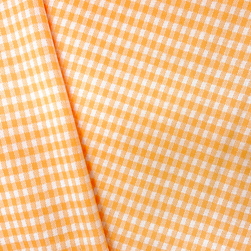Yellow-White Poly Check Gingham Double Jacquard Knit Fabric