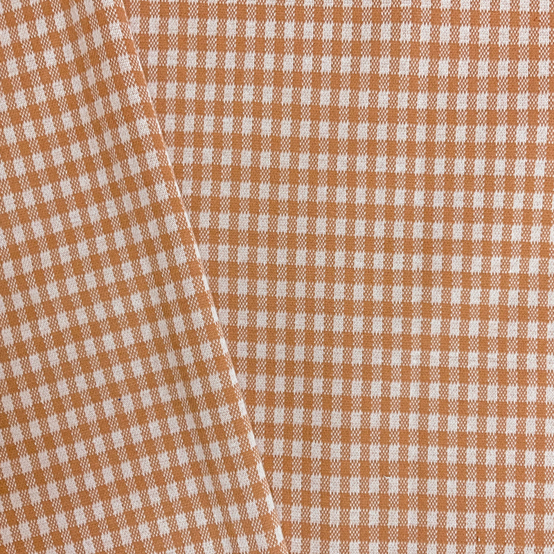Brown-Beige Poly Stretch Gingham Double Jacquard Knit Fabric