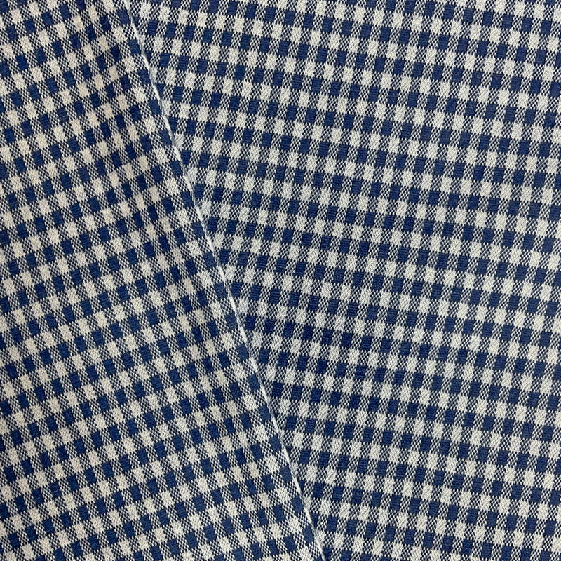 Navy-White Poly Stretch Check Gingham Double Jacquard Knit Fabric