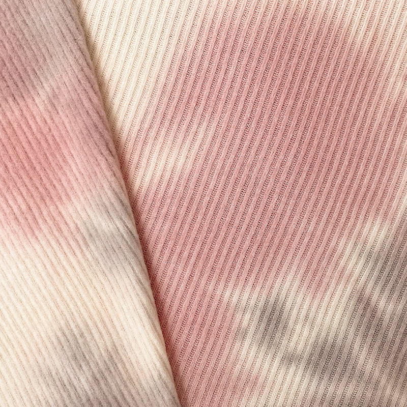 Pink-Purple Rayon Stretch Tie Dye Brushed Face Rib Knit Fabric