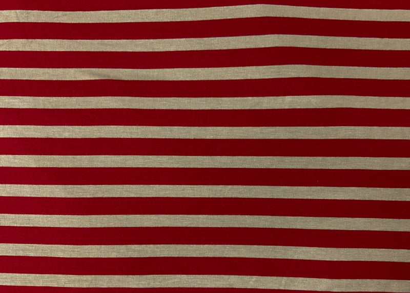 Red-Gray Rayon Spandex Stretch Stripe Jersey Knit Fabric