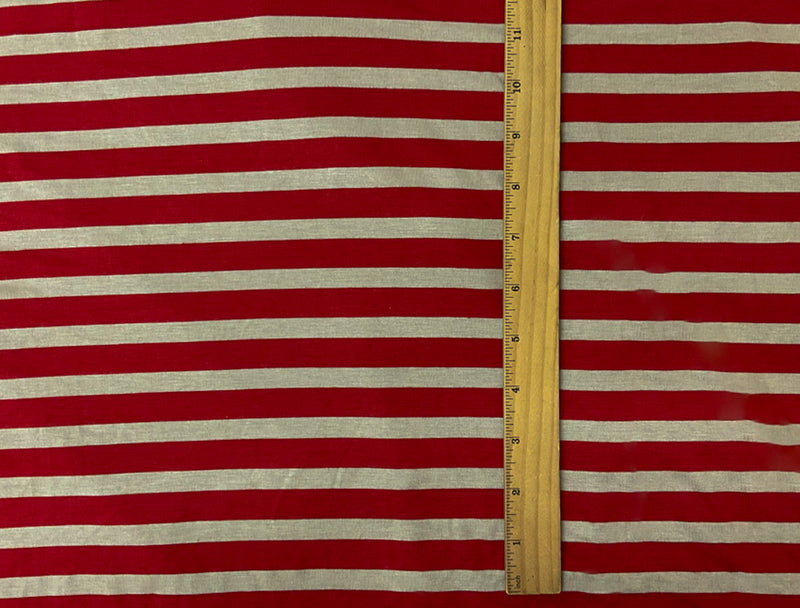 Red-Gray Rayon Spandex Stretch Stripe Jersey Knit Fabric