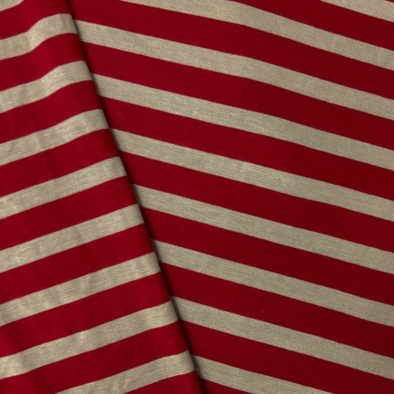 Red-Gray Rayon Spandex Stretch Stripe Jersey Knit Fabric